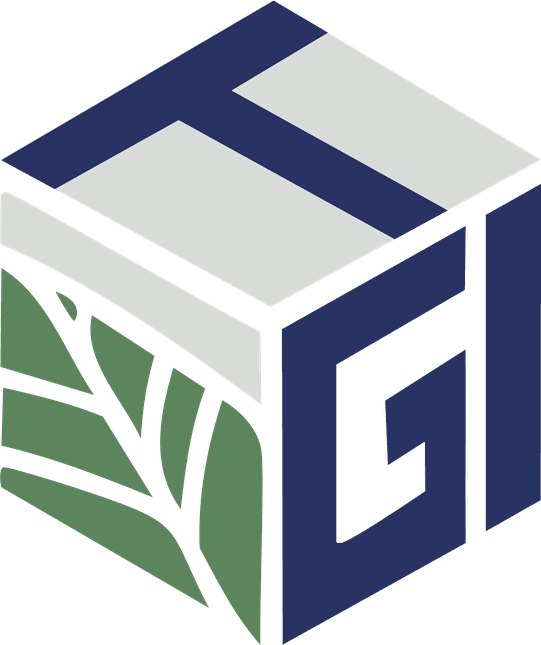 TGI-Logo: Würfel mit den Buchstaben T, G, I und einem grünen Blatt